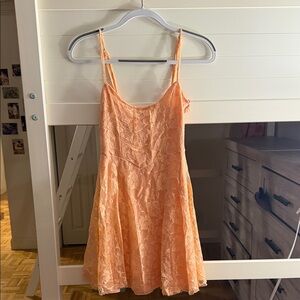 Poof! Peach Lace Mini Dress